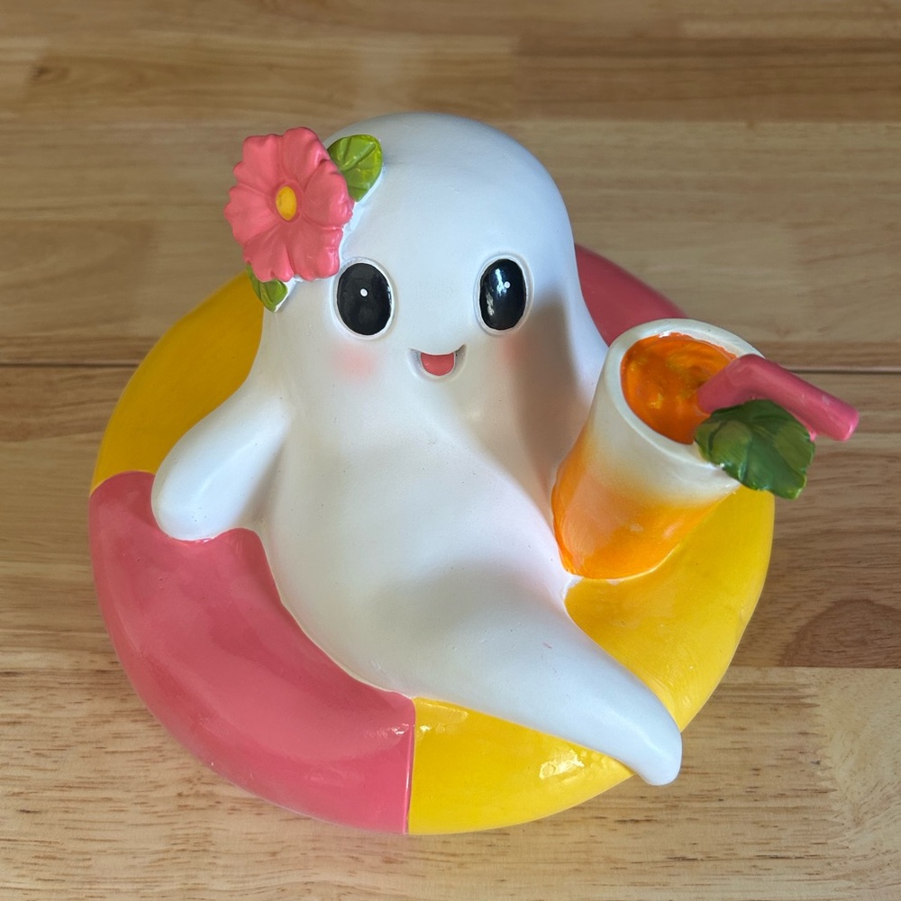 HERE LIES SUMMER Ghost W/ Pink Flower Drink On A Float Halloween SUMMERWEEN 2025